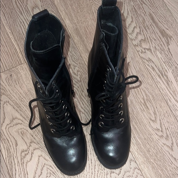 Dune London Shoes - Dune London Black Combat Boots with Lace-Up Design and Smooth Leather Finish